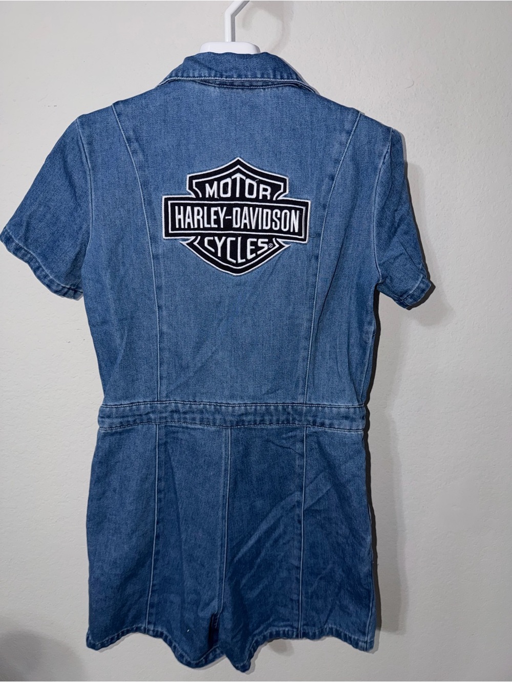 Harley-Davidson Women's Hero Denim Jumpsuit, short-sleeve light-wash Size Small - Picture 2 of 14